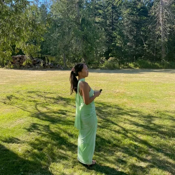 Zara Green Tulle Midi Dress with Scarf - Picture 8 of 8